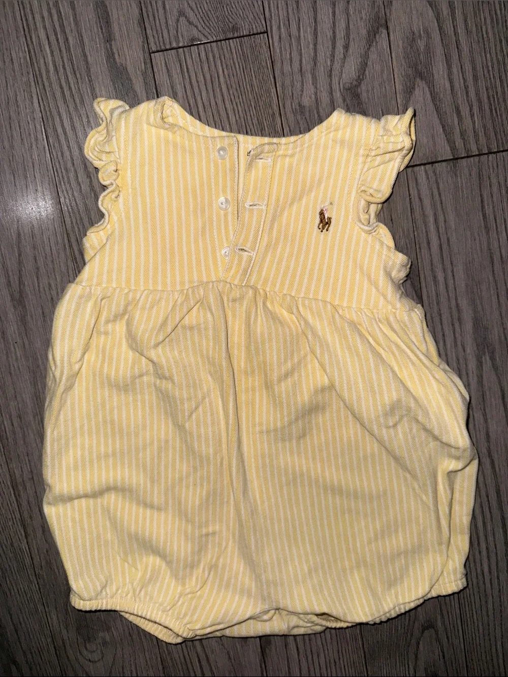 Ralph Lauren Yellow and White Striped Baby Bubble Romper